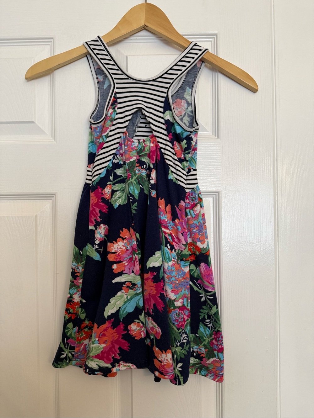 Truly Me Navy Floral Stripe Racerback Dress